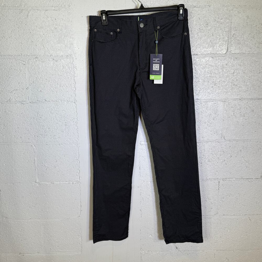 Society of Threads Men's Regular Fit Geo Print 5 Pocket Pants, Black 32R